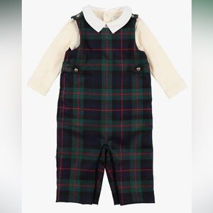 Ralph Lauren Baby Boy Tartan Overall Set with collared shirt